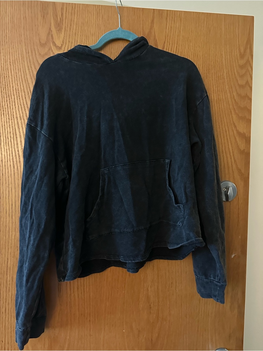 Caution To The Wind Black Acid Washed Semi cropped Hoodie